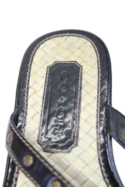 Coach Womens Studded  Woven Textured Wedged Flip Flop Sandals Black Size 6