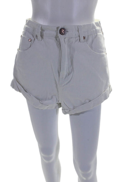 One Teaspoon Womens Denim Cuffed High Rise Zip Up Shorts White Cotton Size 28