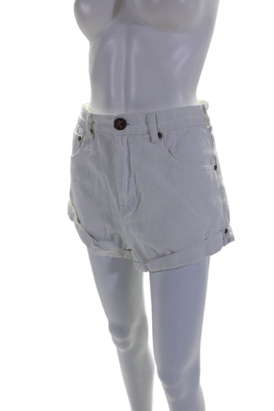 One Teaspoon Womens Denim Cuffed High Rise Zip Up Shorts White Cotton Size 28