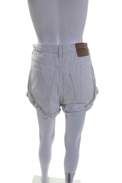 One Teaspoon Womens Denim Cuffed High Rise Zip Up Shorts White Cotton Size 28