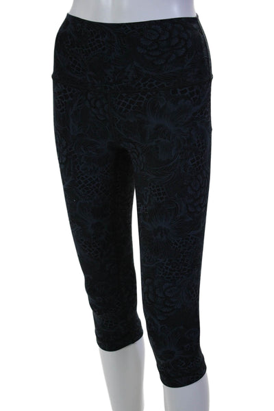 Lululemon Womens Floral Print Pull On Cropped Leggings Navy Blue Black Size 4