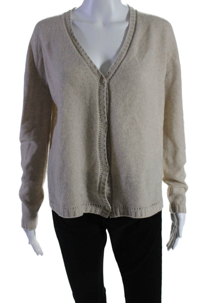 Majestic Filatures Women's V-Neck Long Sleeves Button Up Cardigan Beige Size 1