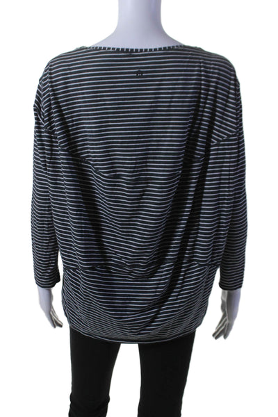 Lululemon Womens Long Sleeve Striped Relaxed Fit Athletic T Shirt Black Size M