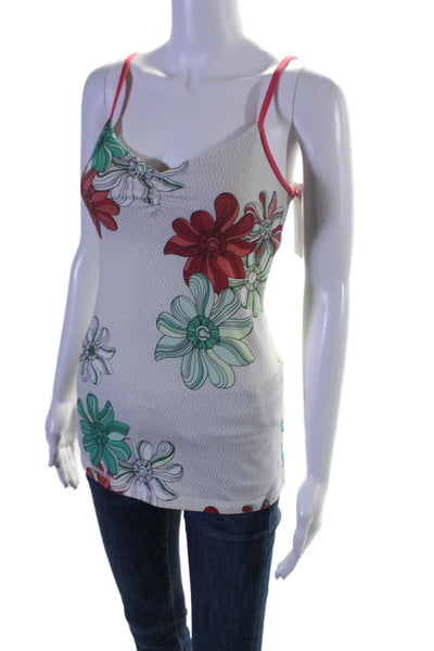 Lululemon Womens V Neck Floral Print Spaghetti Strap Athletic Tank White Size 6