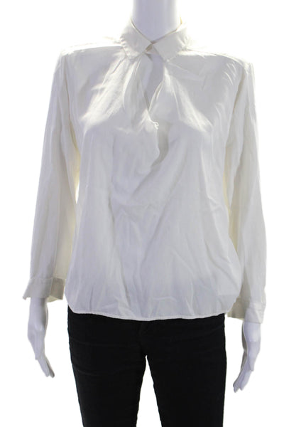 Maje Womens Long Sleeved Collared V Neck High Low Blouse White Size 2