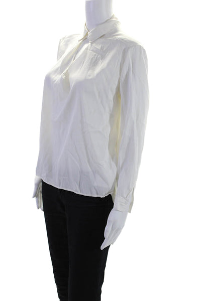 Maje Womens Long Sleeved Collared V Neck High Low Blouse White Size 2