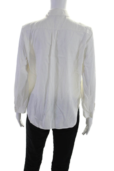 Maje Womens Long Sleeved Collared V Neck High Low Blouse White Size 2