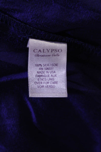 Calypso Womens Silk Textured Stitch Detailed Short Sleeved Dress Purple Size M