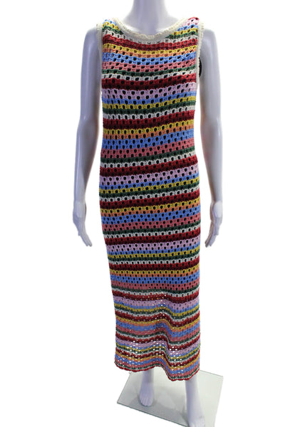 Kitri Womens Cotton Sleeveless Striped Crochet Maxi Dress Multicolor Size XS