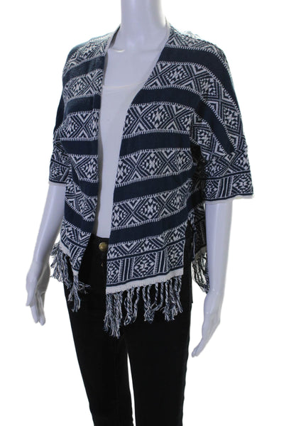 Velvet by Graham & Spencer Womens Abstract Frayed Hem Cardigan Blue Size XS