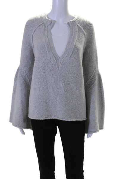 Free People Womens Textured Knit V-Neck Long Sleeve Pullover Sweater Gray Size M