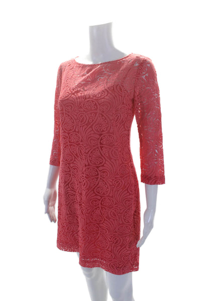 Trina Turk Womens Cotton Blend Round Neck Long Sleeve Mini Dress Pink Size 2