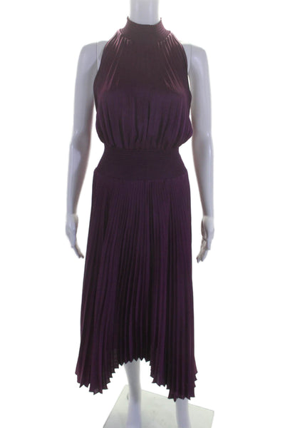 A.L.C. Womens Ruched Pleated High Neck Sleeveless Maxi Dress Purple Size 4