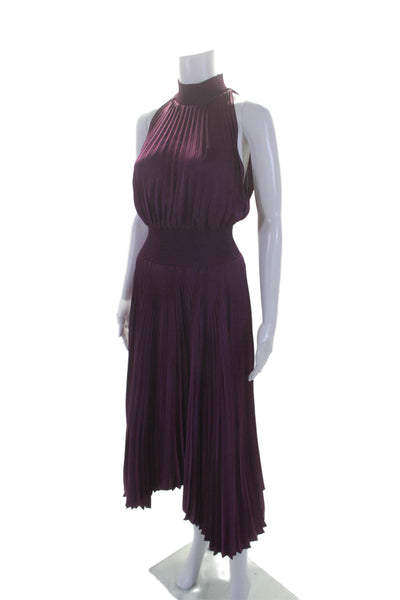 A.L.C. Womens Ruched Pleated High Neck Sleeveless Maxi Dress Purple Size 4