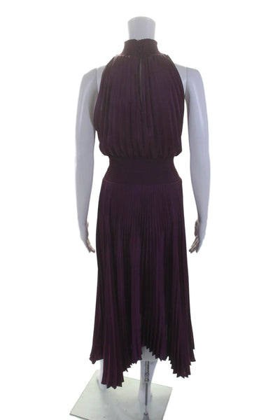 A.L.C. Womens Ruched Pleated High Neck Sleeveless Maxi Dress Purple Size 4