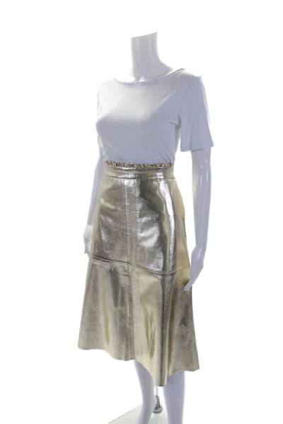 WYSE London Womens Textured Lined Elastic Waist Knee Length Skirt Gold Tone Size