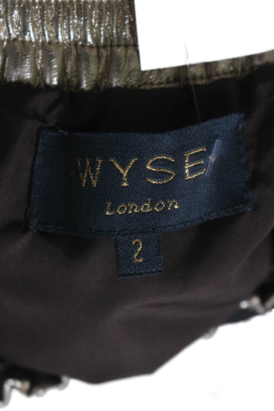 WYSE London Womens Textured Lined Elastic Waist Knee Length Skirt Gold Tone Size