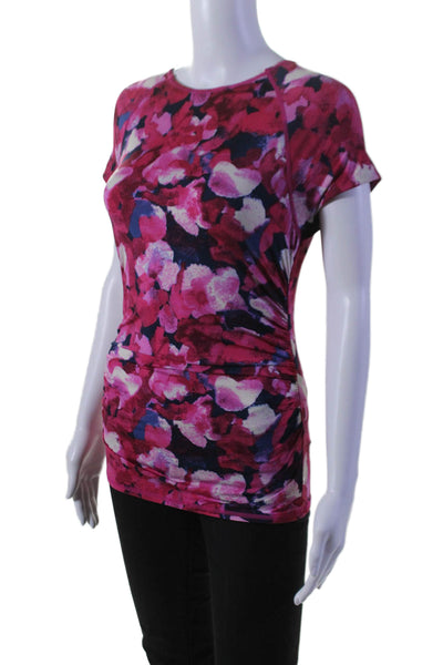 Calvin Klein Womens Short Sleeve Spotted Print Ruched Slim Fit Top Pink Size S