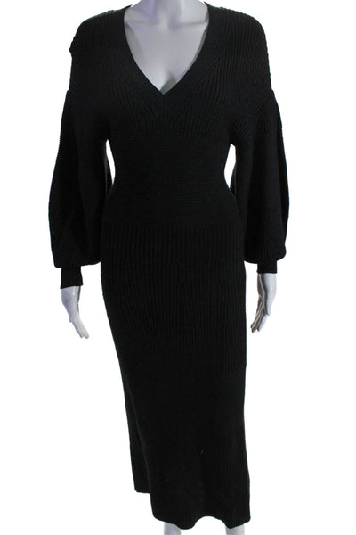 Staud Women'sV-Neck Long Sleeves Fitted Maxi Sweater Dress Black Size XS