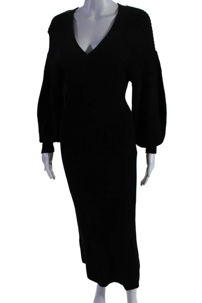 Staud Women'sV-Neck Long Sleeves Fitted Maxi Sweater Dress Black Size XS