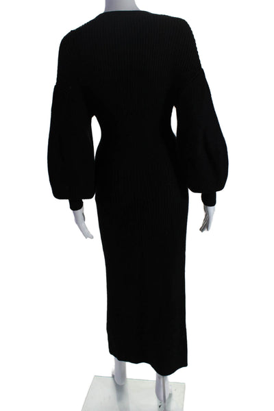 Staud Women'sV-Neck Long Sleeves Fitted Maxi Sweater Dress Black Size XS