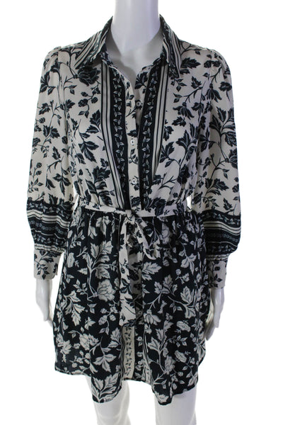 Ba&Sh Womens Long Sleeve Floral Tie Waist Shirt Dress Blue White Size 0