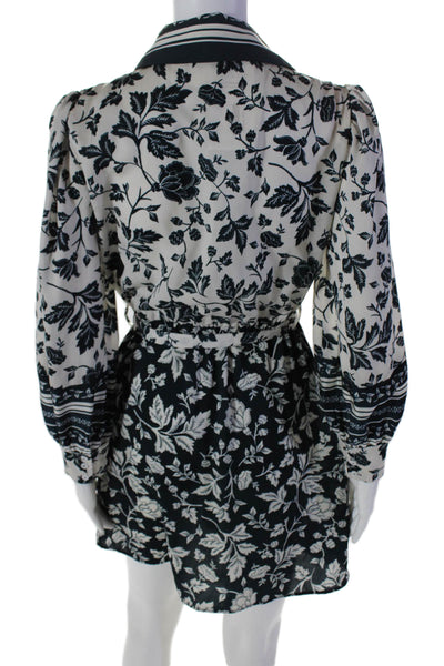 Ba&Sh Womens Long Sleeve Floral Tie Waist Shirt Dress Blue White Size 0