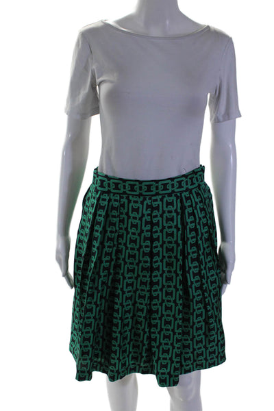 Milly Womens Satin Textured Zip Graphic Printed A-Line Skirt Green Size 6