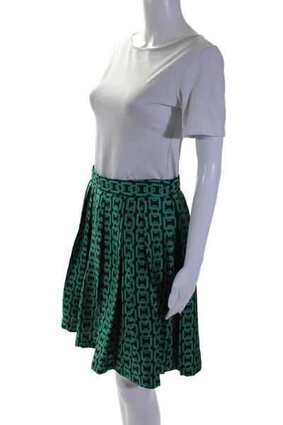 Milly Womens Satin Textured Zip Graphic Printed A-Line Skirt Green Size 6