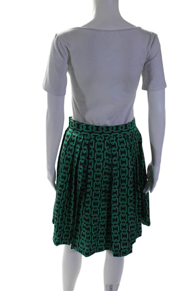 Milly Womens Satin Textured Zip Graphic Printed A-Line Skirt Green Size 6