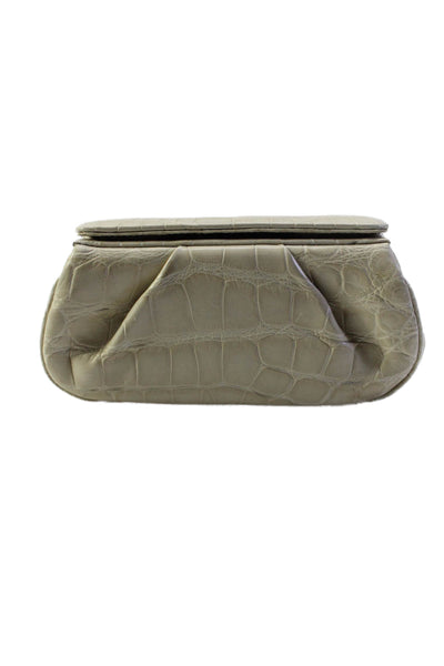 Designer Womens Crocodile Magnetic Closure Clutch Bag Handbag Beige