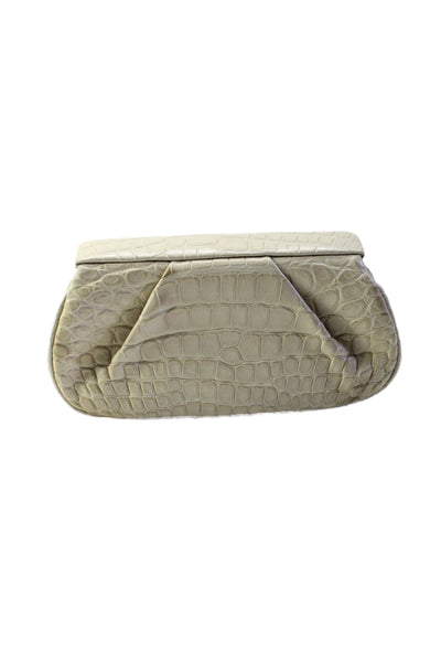 Designer Womens Crocodile Magnetic Closure Clutch Bag Handbag Beige