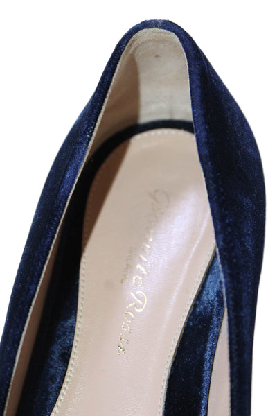 Gianvito Rossi Womens Velvet Slip On Loafer Flats Blue Size 6.5