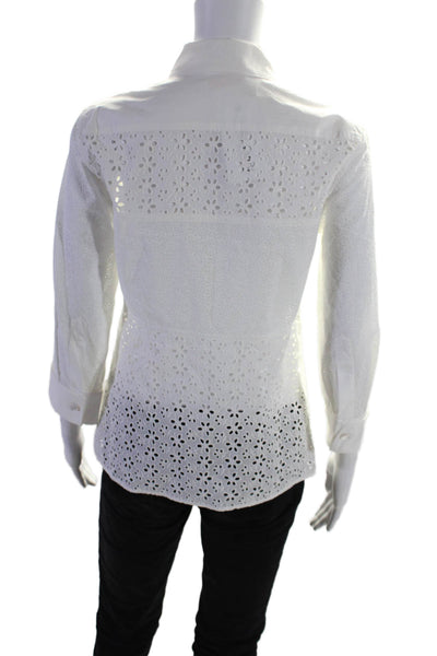 Tory Burch Womens Cotton Collar Long Sleeve Button Up Lace Blouse White Size M