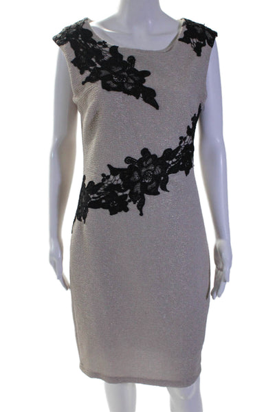 Jax Womens Embroidered Floral Sleeveless Sheath Dress Beige Black Size 10