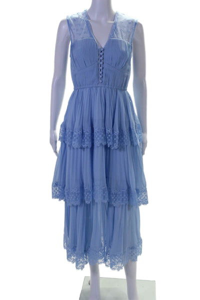 Self-Portrait Womens Tiered Midi Dress Blue Size 4 15540757