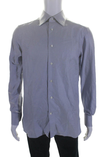 Ermenegildo Zegna Mens Cotton Long Sleeve Button Down Dress Shirt Blue Size M