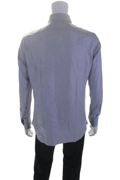 Ermenegildo Zegna Mens Cotton Long Sleeve Button Down Dress Shirt Blue Size M