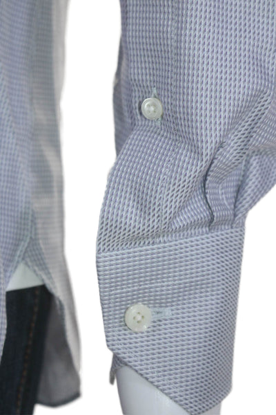 Ermenegildo Zegna Mens Cotton Long Sleeve Button Down Dress Shirt Blue Size M