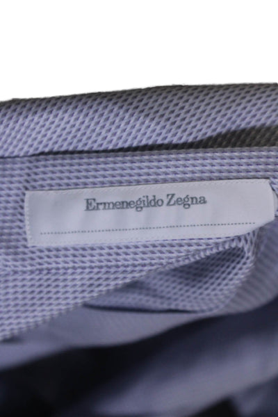 Ermenegildo Zegna Mens Cotton Long Sleeve Button Down Dress Shirt Blue Size M