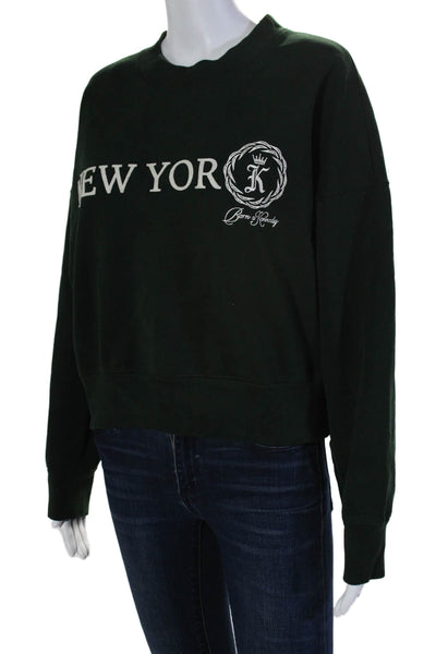 Born A Kennedy Womens Long Sleeves Crew Neck Sweatshirt Green Cotton Size Medium