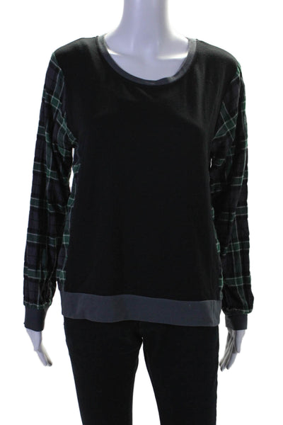 Drew Womens Plaid Long Sleeve Round Neck Top Black Size S