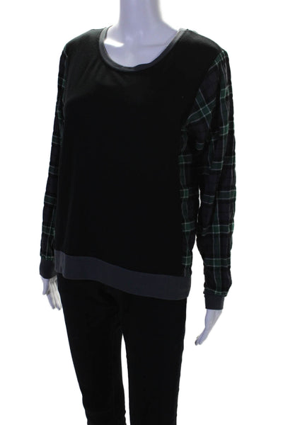 Drew Womens Plaid Long Sleeve Round Neck Top Black Size S