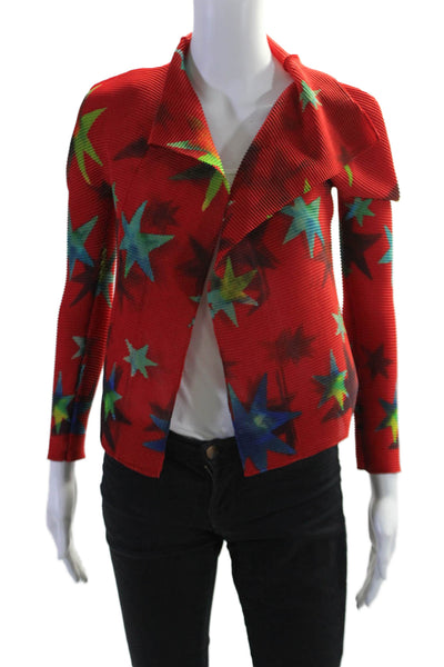 Cauliflower Womens Star Print Long Sleeves Wrap Blouse Red Multi Colored Size Sm