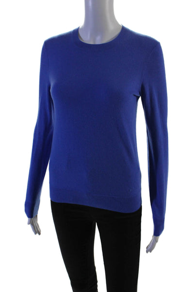 Tory Burch Womens Cashmere Knit Round Neck Long Sleeve Sweater Top Blue Size XS