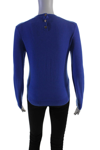 Tory Burch Womens Cashmere Knit Round Neck Long Sleeve Sweater Top Blue Size XS