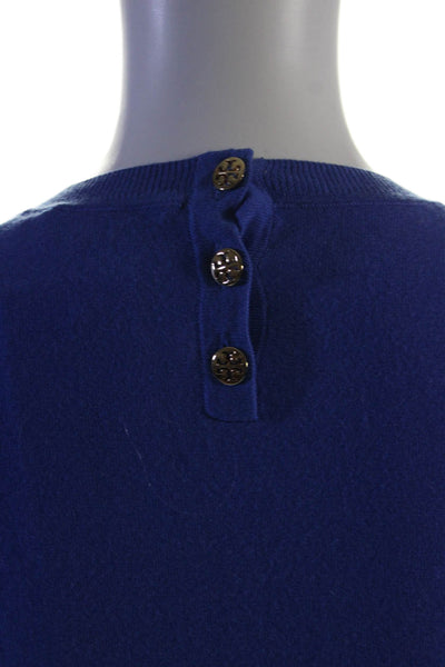 Tory Burch Womens Cashmere Knit Round Neck Long Sleeve Sweater Top Blue Size XS