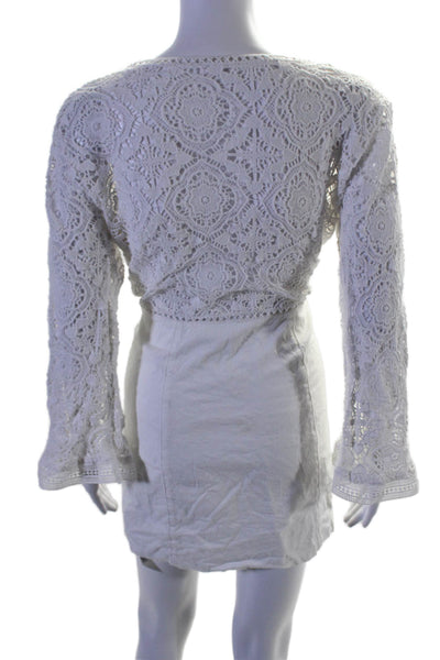 Free People Womens Cotton Floral Lace Textured Button V Neck Dress White Size M