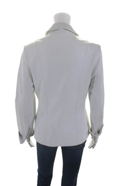 Mitici Anni Go Womens Leather Collared Long Sleeve Zip Up Jacket White Size M