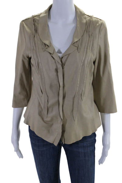 Elie Tahari Women's V-Neck Long Sleeves Button Unlined Jacket Beige Size S